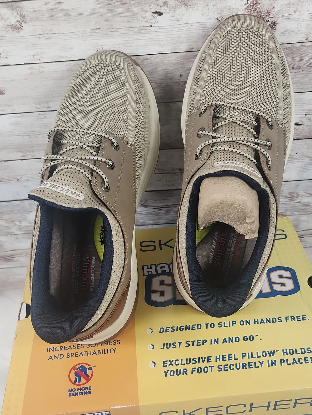 Skechers Men's Beige and Navy Slip-On ace-Up Sneakers
